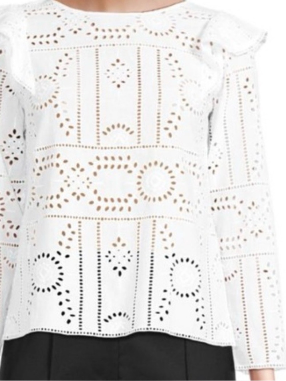 The Kooples White Lace Floral Embroidered Long Sleeve Eyelet Blouse Size 2